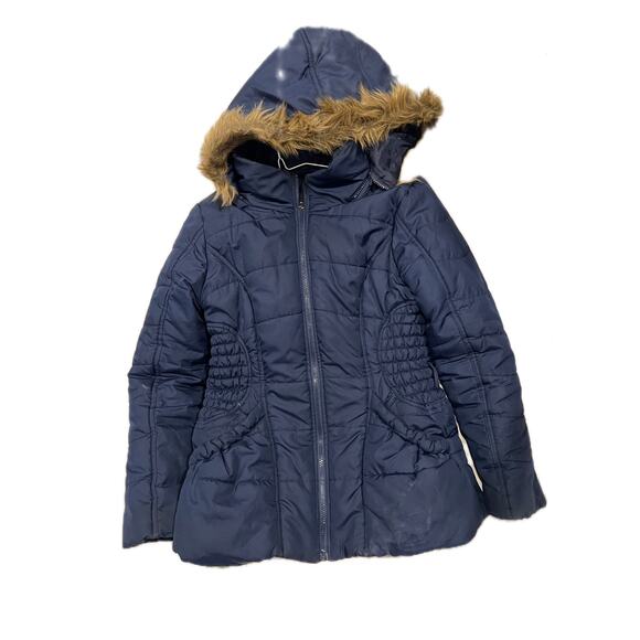Rampage Thigh Length Hooded Faux Fur Puffer Jacket Womans L - Picture 1 of 3